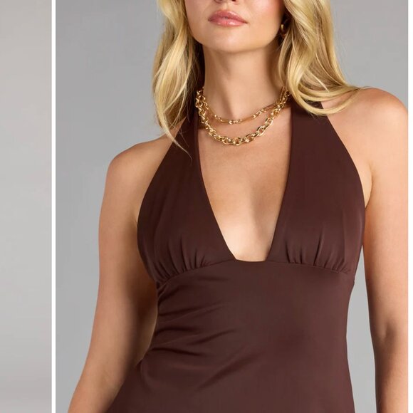 NEW Winsor Brown Halter Mini Dress Size XS - Picture 3 of 3